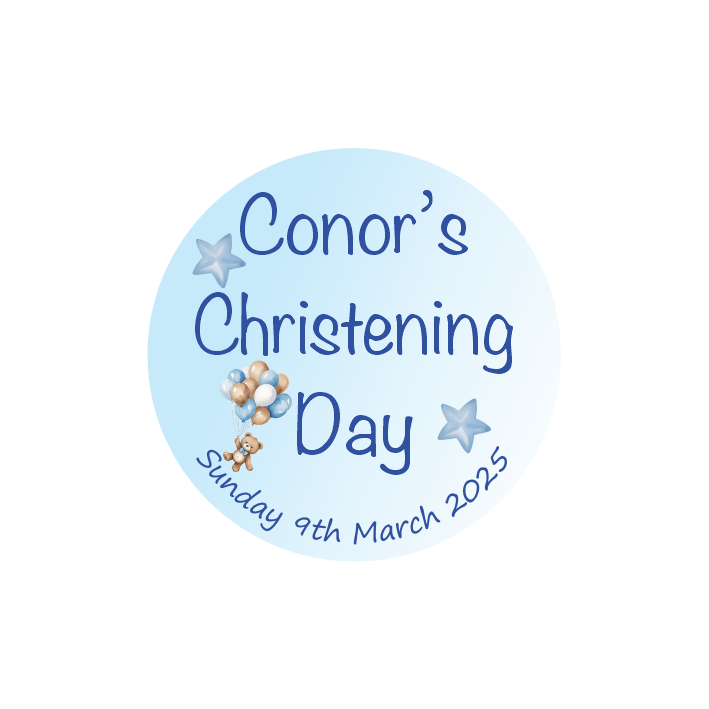Blue Balloons & Stars Christening Stickers