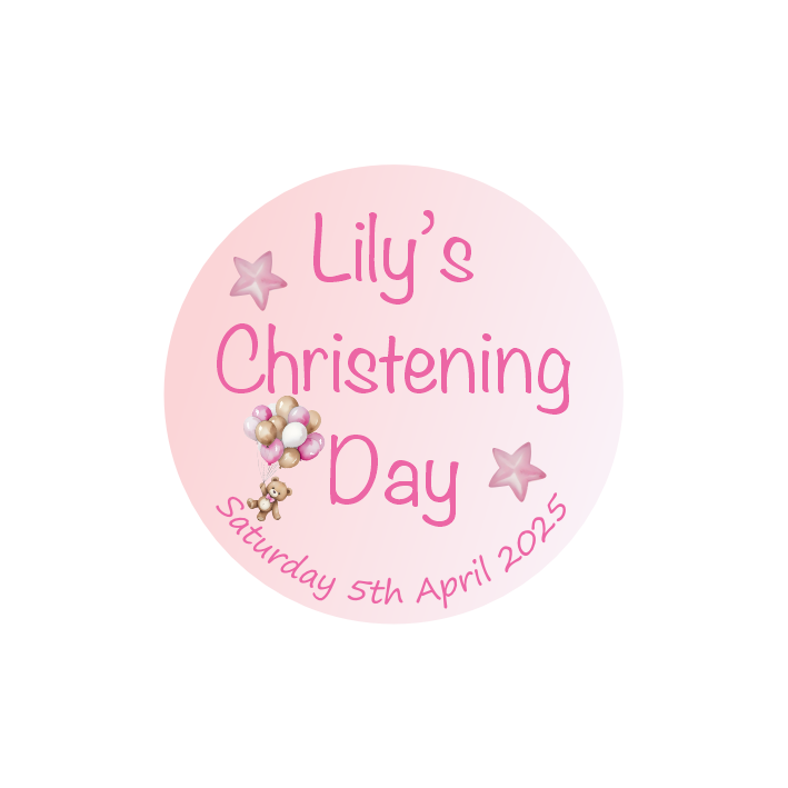Pink Balloons & Stars Christening Stickers