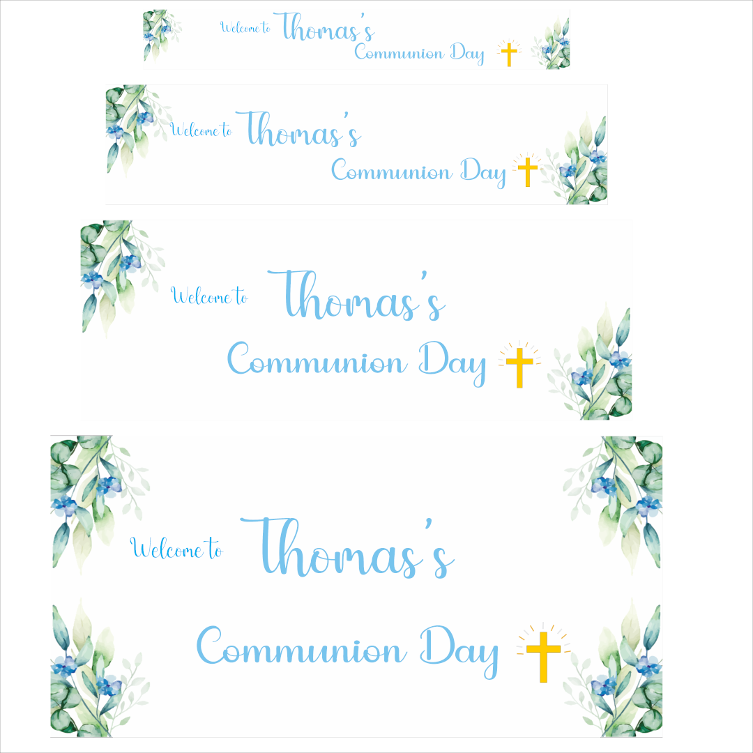Baby Blue Floral Communion Banner