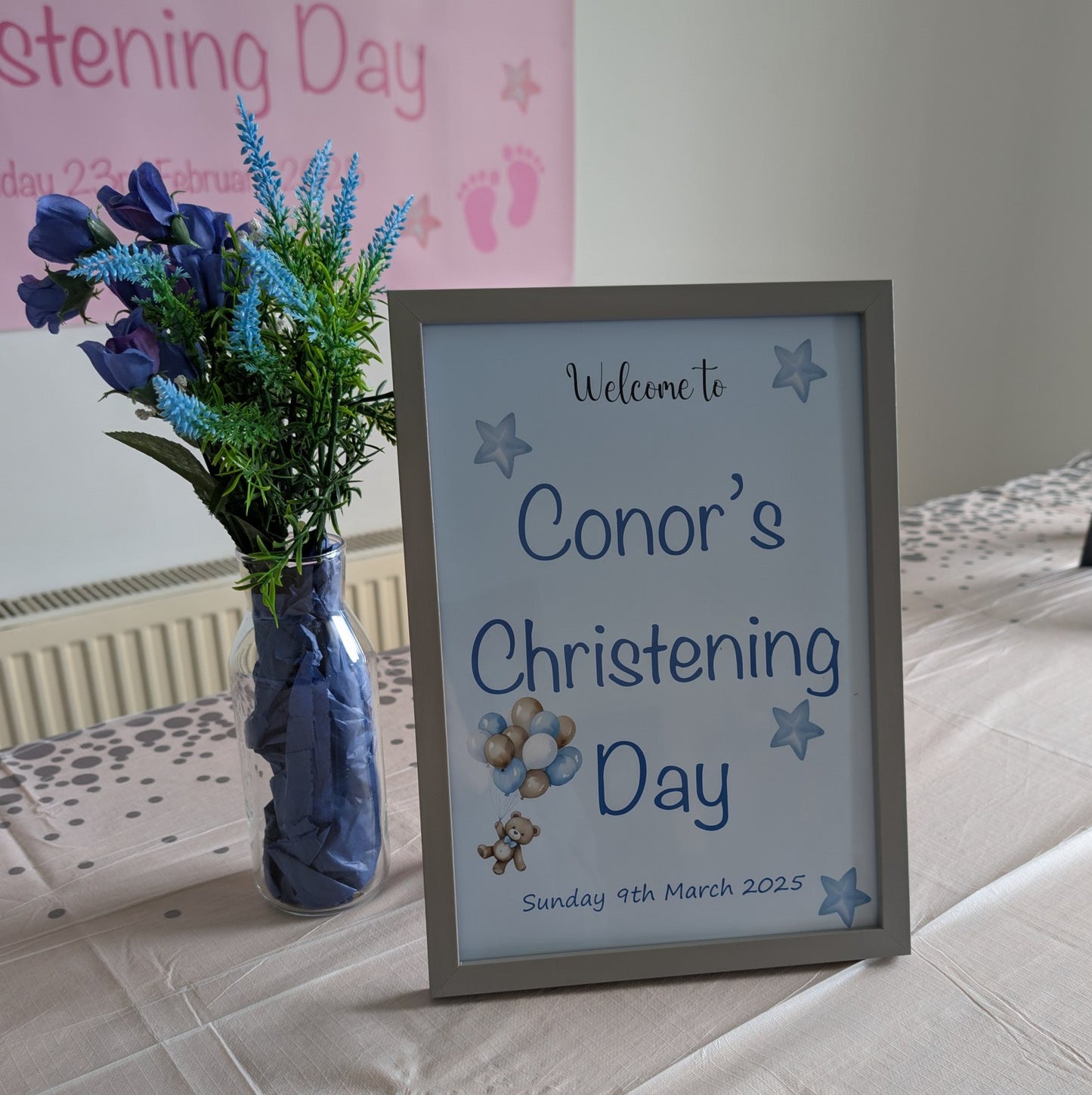Blue Balloons & Stars Christening Poster