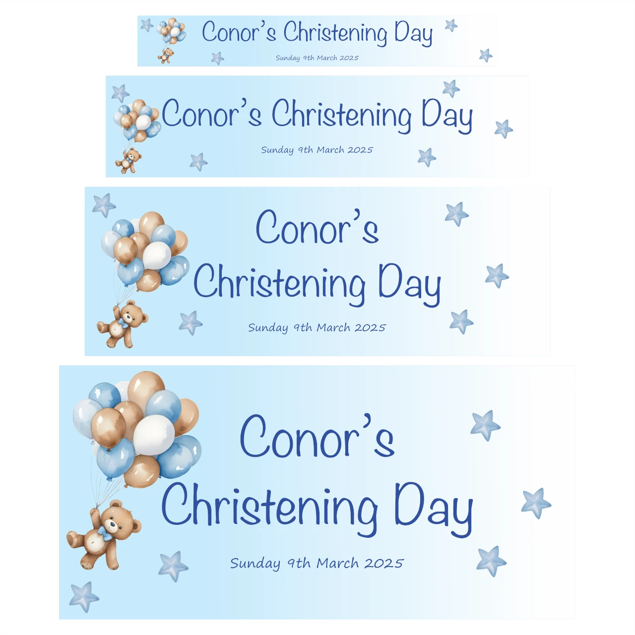 Blue Balloons & Stars Christening Banner