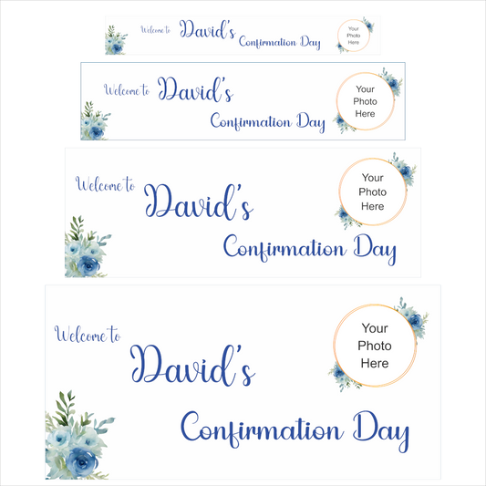 Dark Blue Floral Banner for Confirmation day