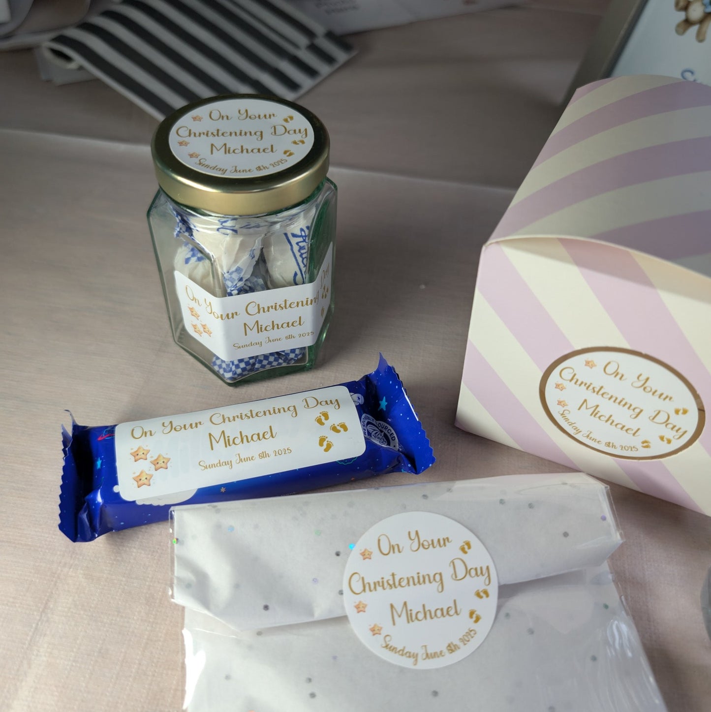 Golden Stars Christening Stickers
