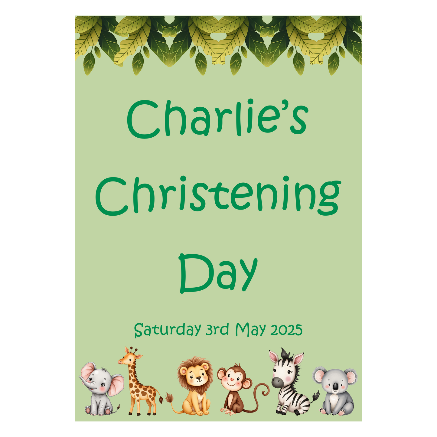 Jungle Friends Christening Poster