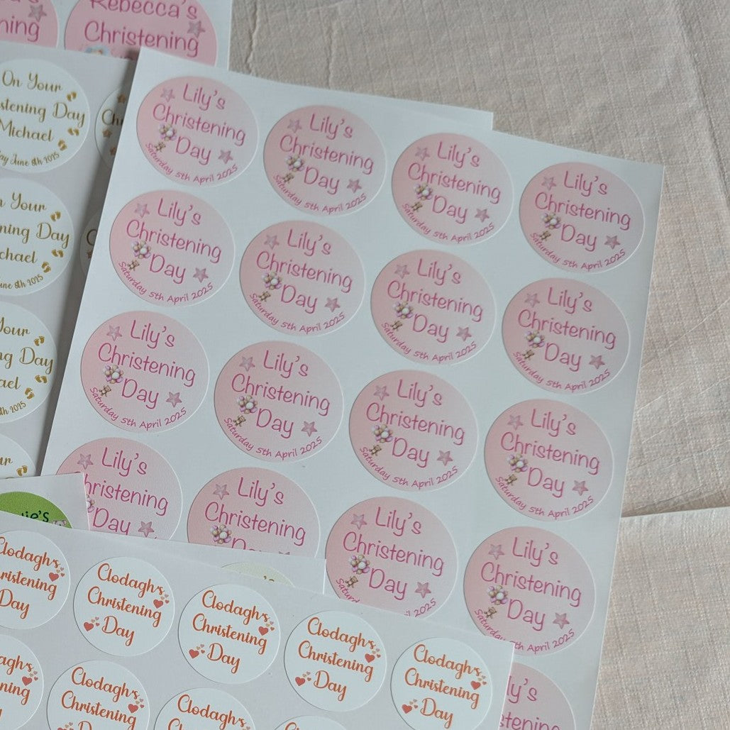Pink Balloons & Stars Christening Stickers