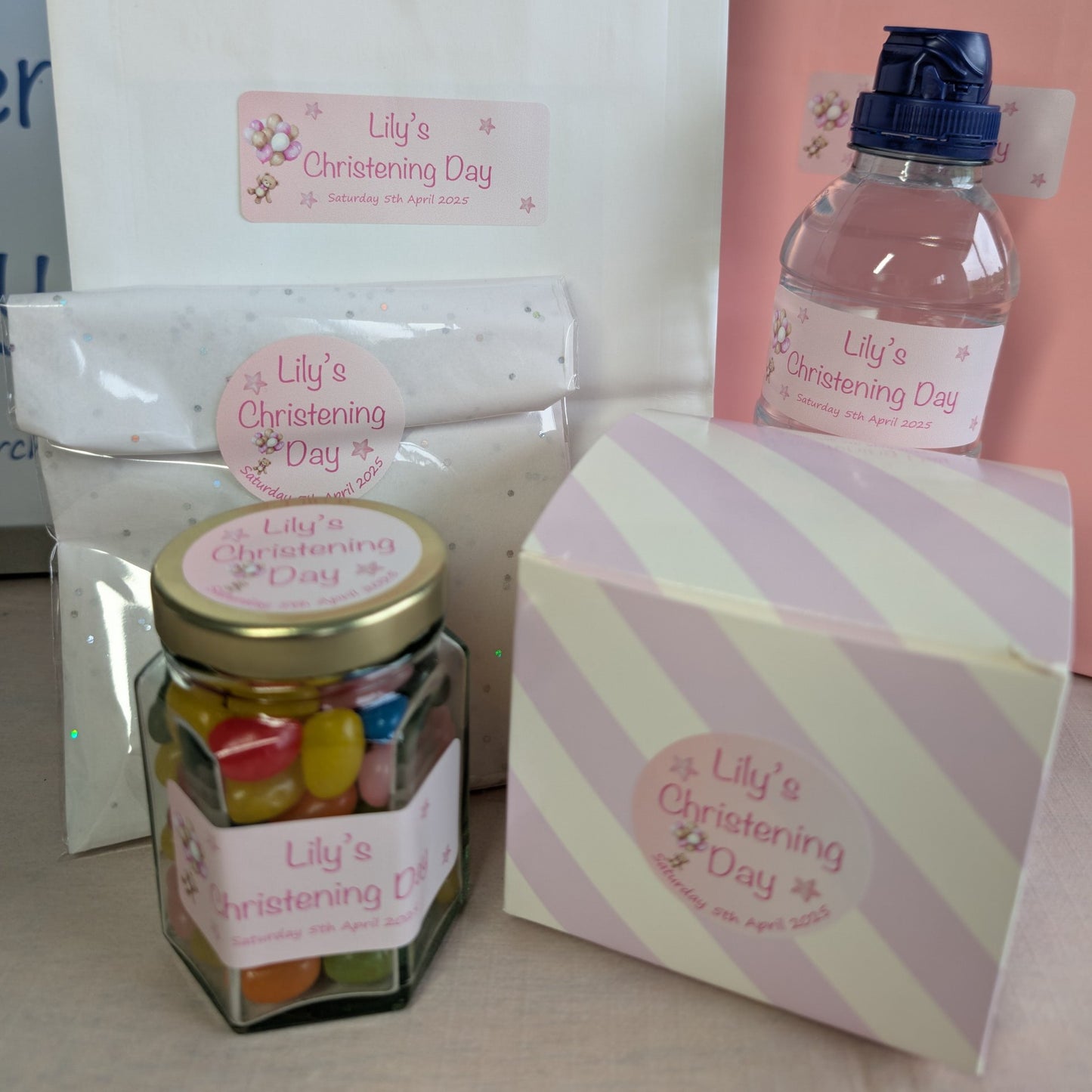Pink Balloons & Stars Christening Stickers
