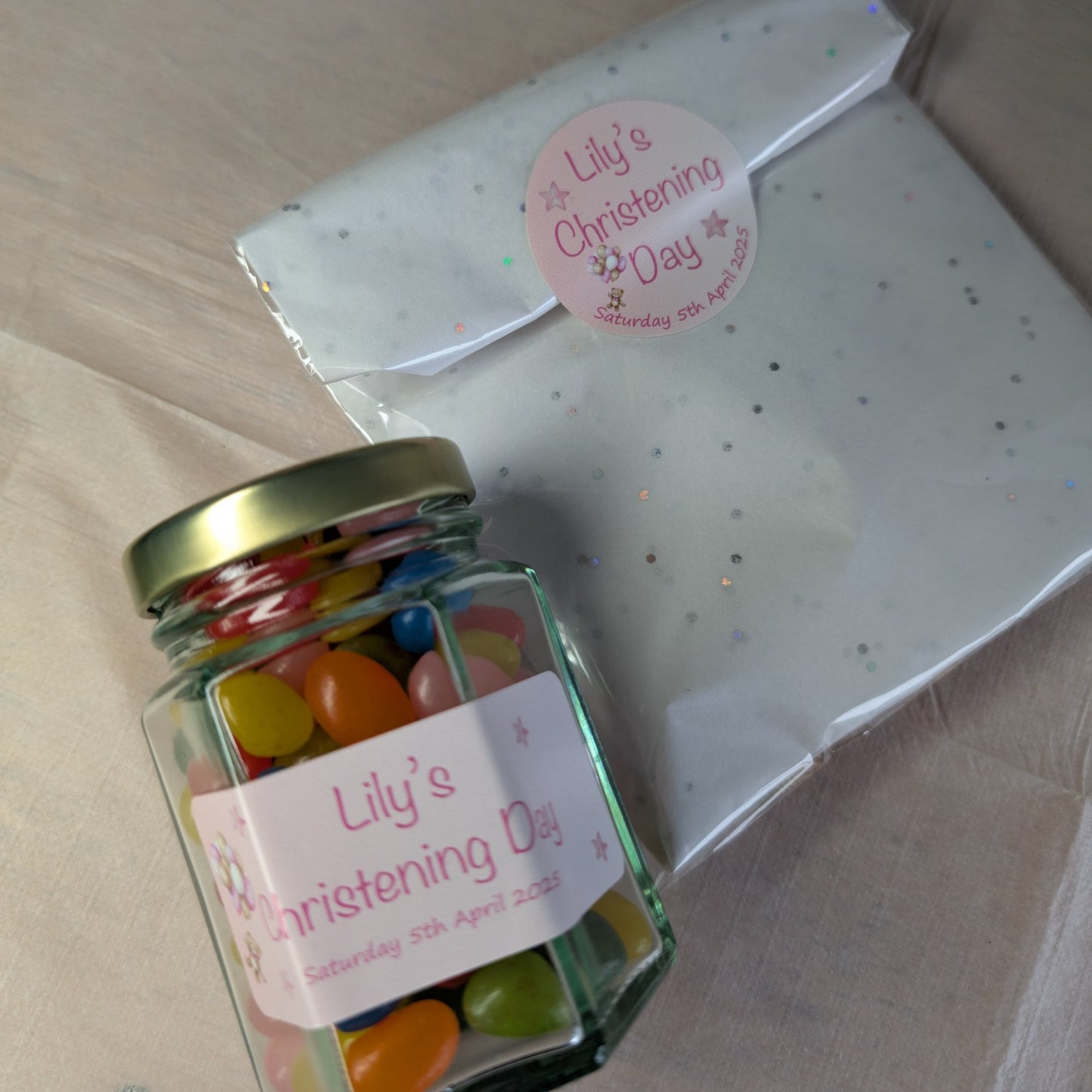 Pink Balloons & Stars Christening Stickers