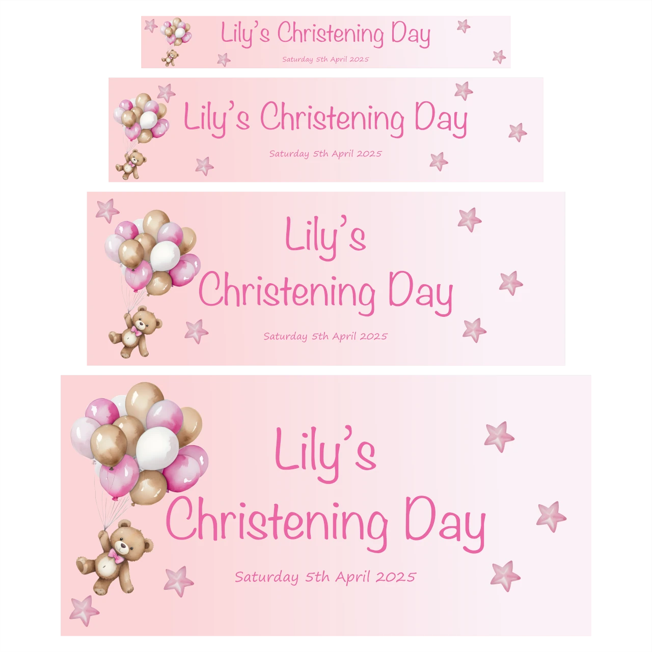 Pink Balloons & Stars Christening Banner