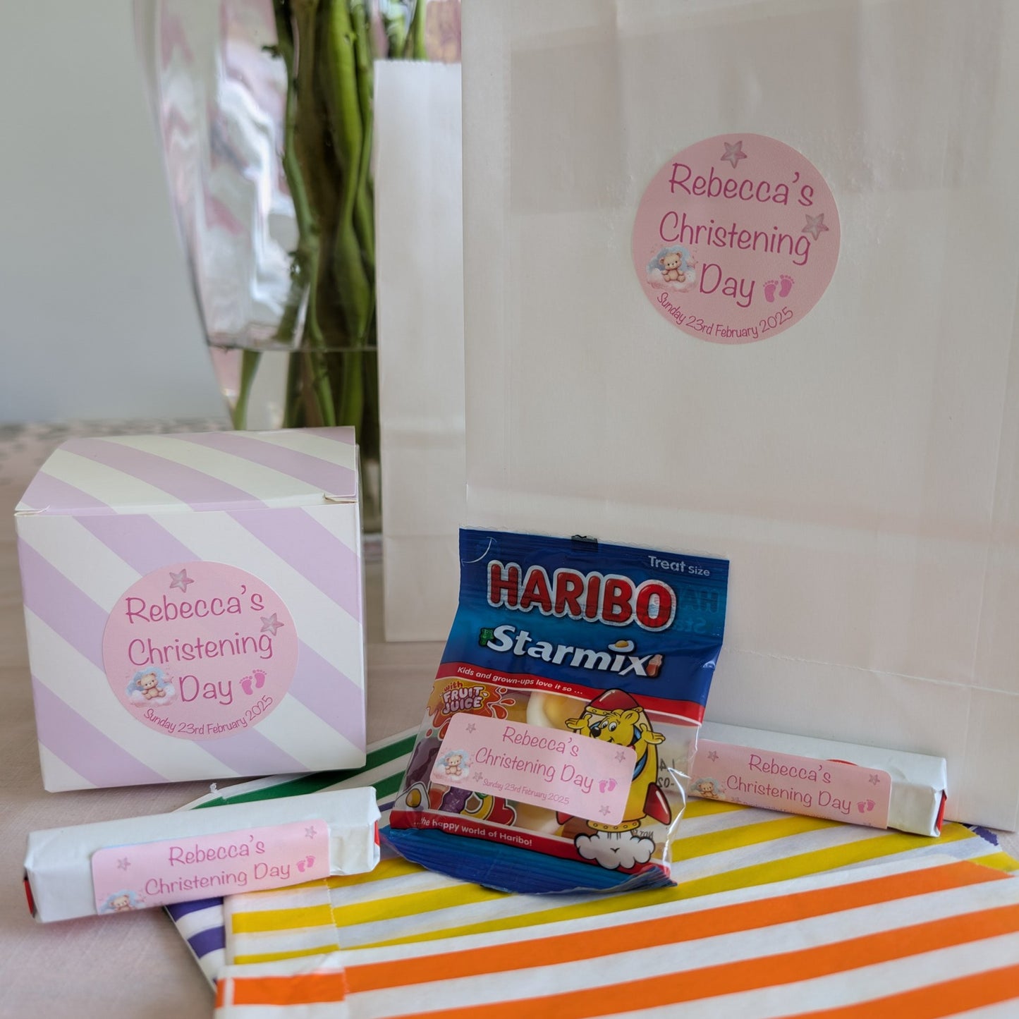 Pink Dreams Rectangular Christening Stickers