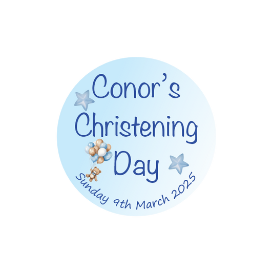 Blue Balloons & Stars Christening Stickers