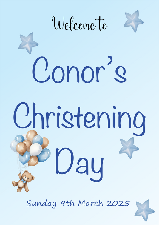 Blue Balloons & Stars Christening Poster