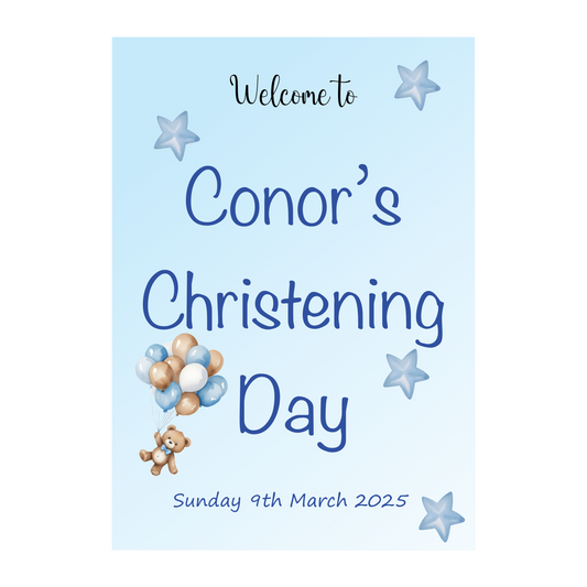 Blue Balloons & Stars Christening Poster