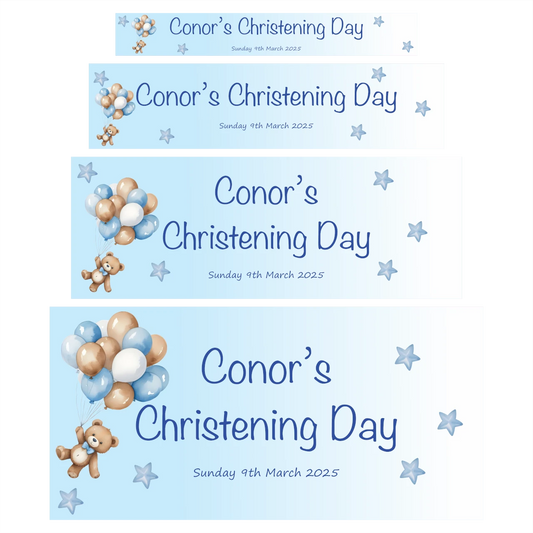Blue Balloons & Stars Christening Banner
