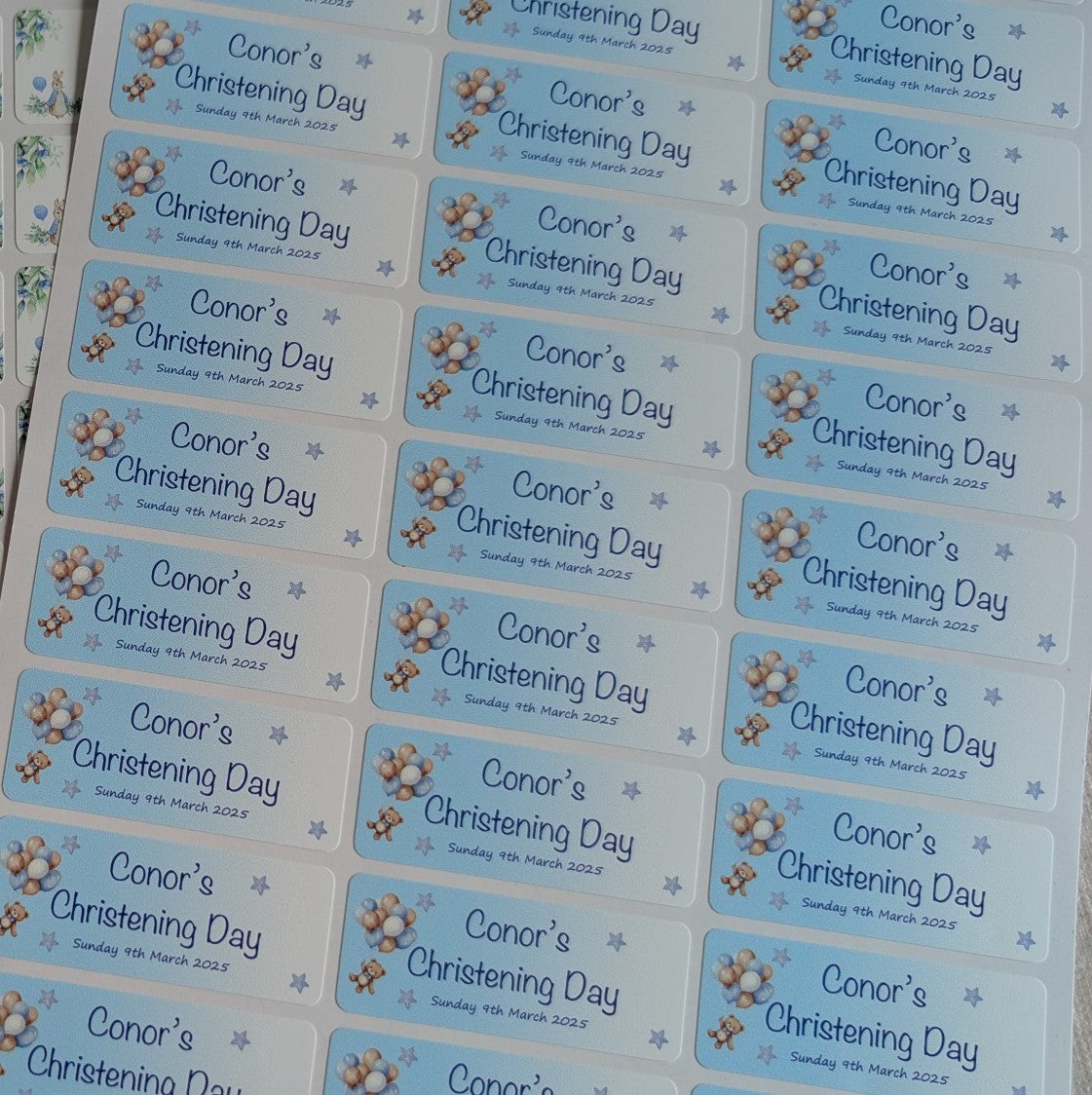 Blue Balloons & Stars Rectangular Christening Stickers