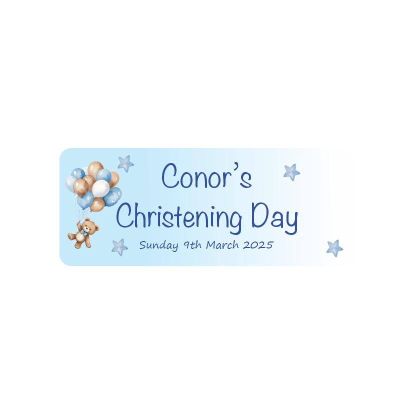Blue Balloons & Stars Rectangular Christening Stickers
