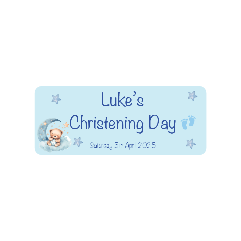 Blue Dreams Rectangular Christening Stickers