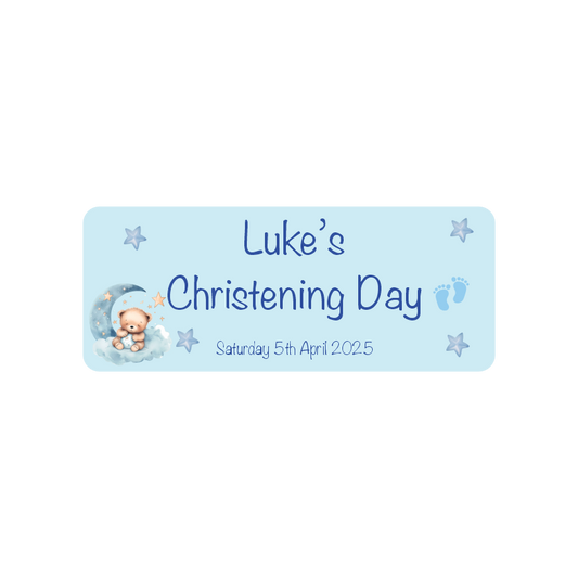 Blue Dreams Rectangular Christening Stickers