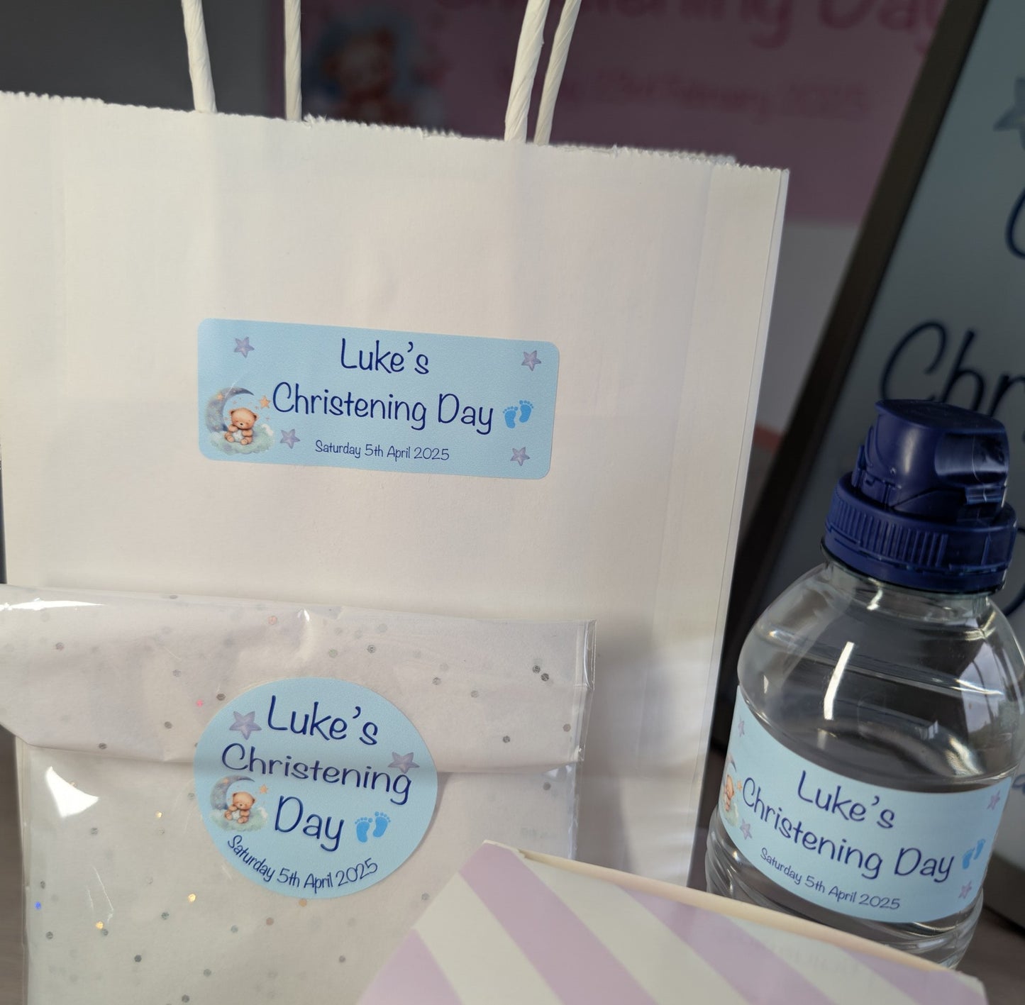 Blue Dreams Rectangular Christening Stickers