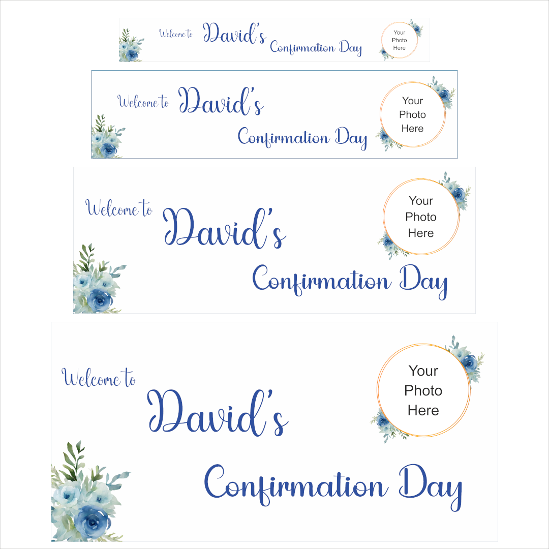 Dark Blue Floral Banner for Confirmation day