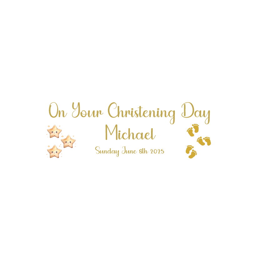 Golden Stars Rectangular Christening Stickers
