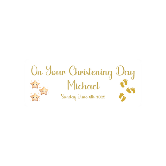 Golden Stars Rectangular Christening Stickers