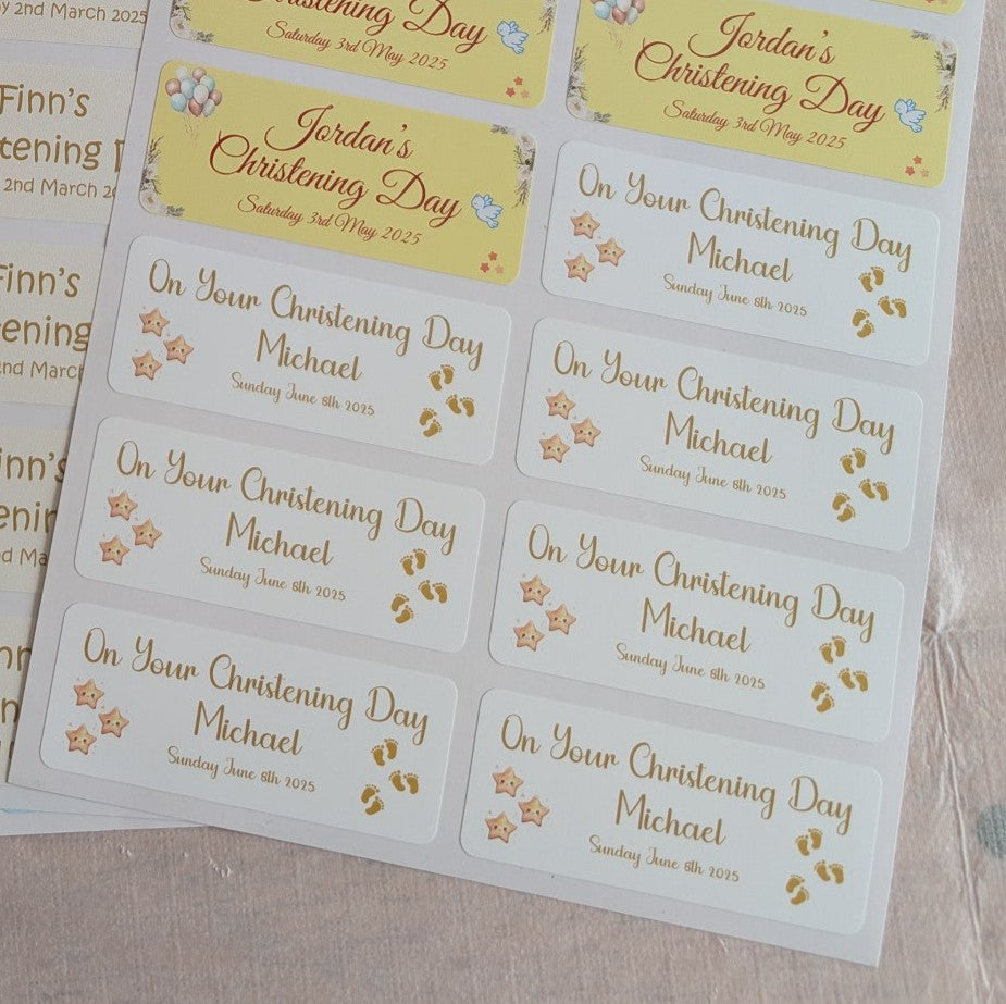 Golden Stars Rectangular Christening Stickers