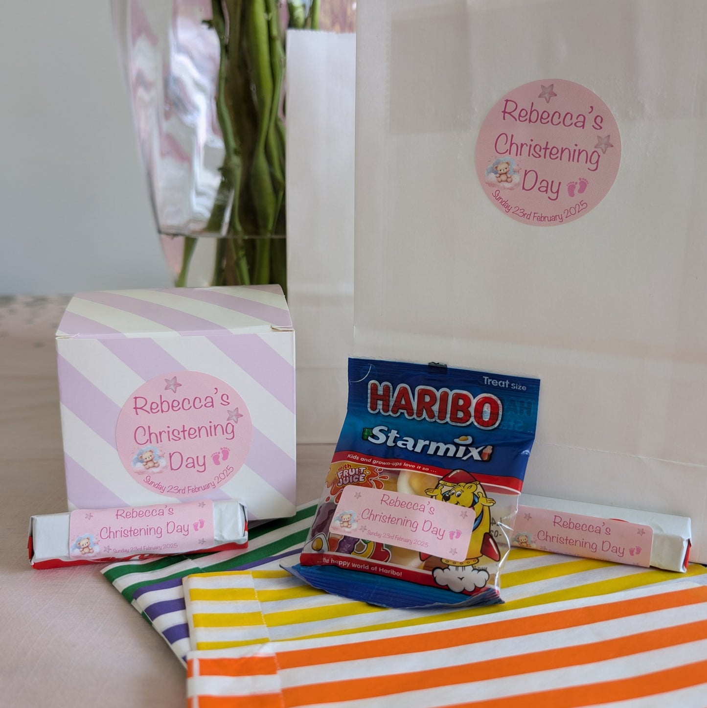 Pink Dreams Rectangular Christening Stickers