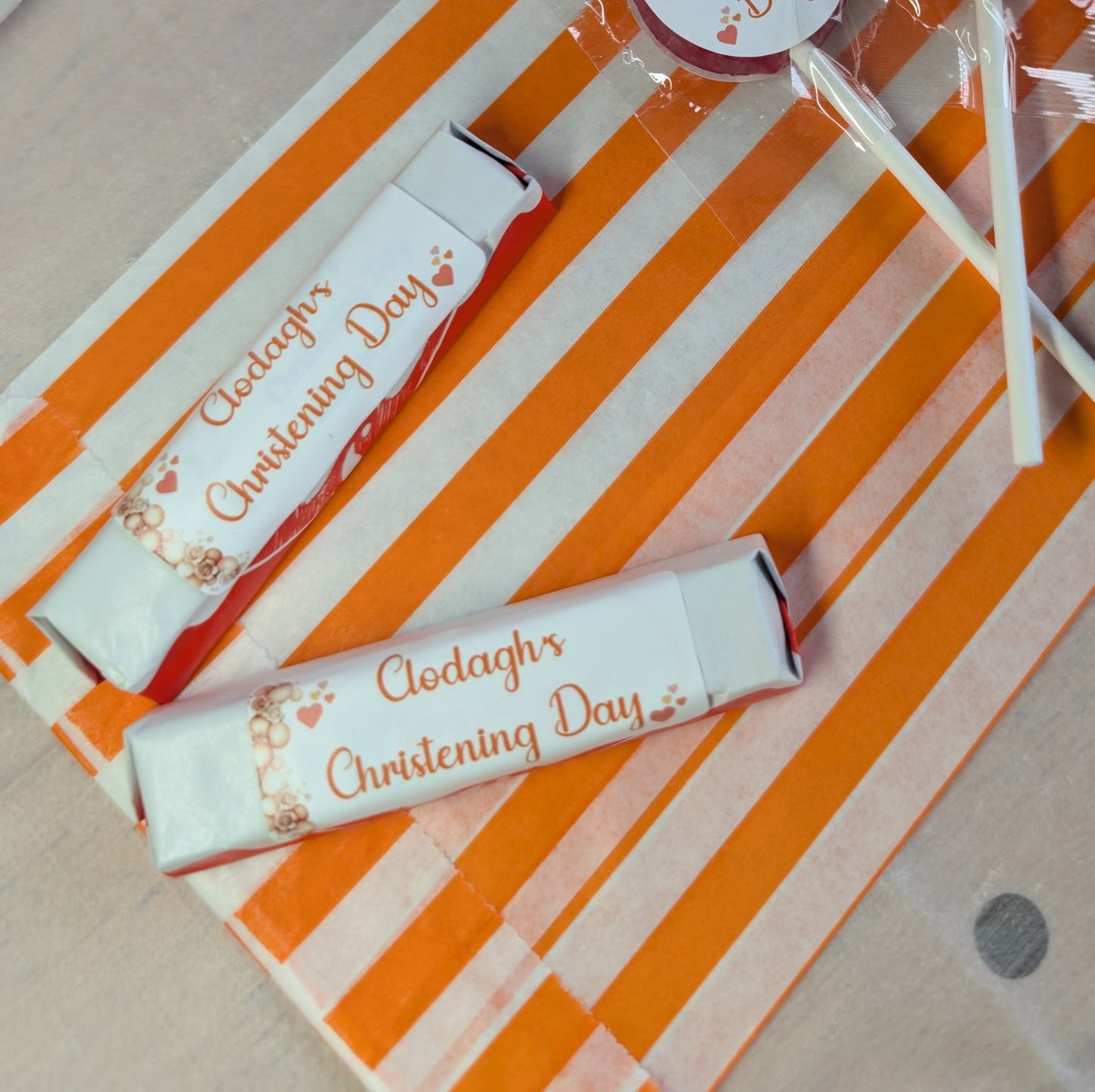 Rustic Hearts Rectangular Christening Stickers