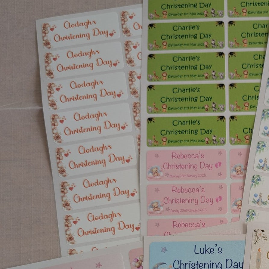 Rustic Hearts Rectangular Christening Stickers