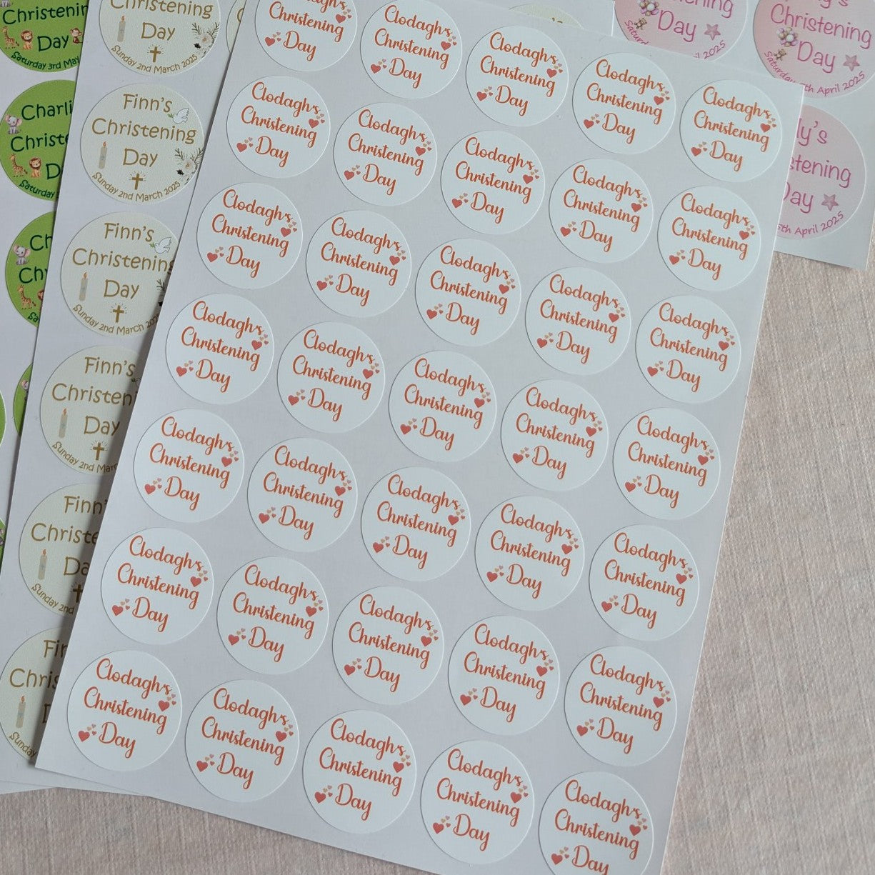 Rustic Hearts Christening Stickers