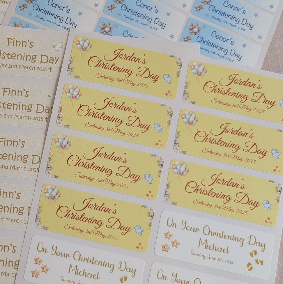 Soft Yellow Rectangular Christening Stickers