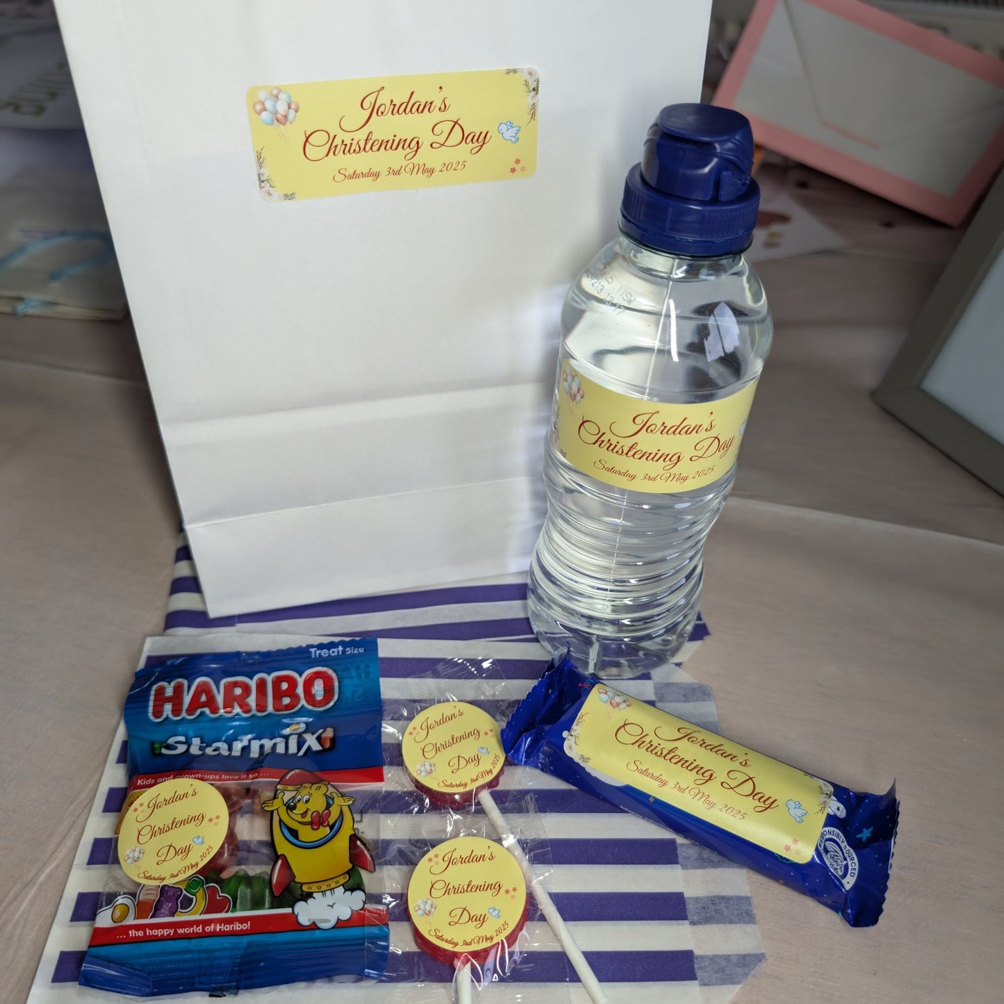 Soft Yellow Rectangular Christening Stickers