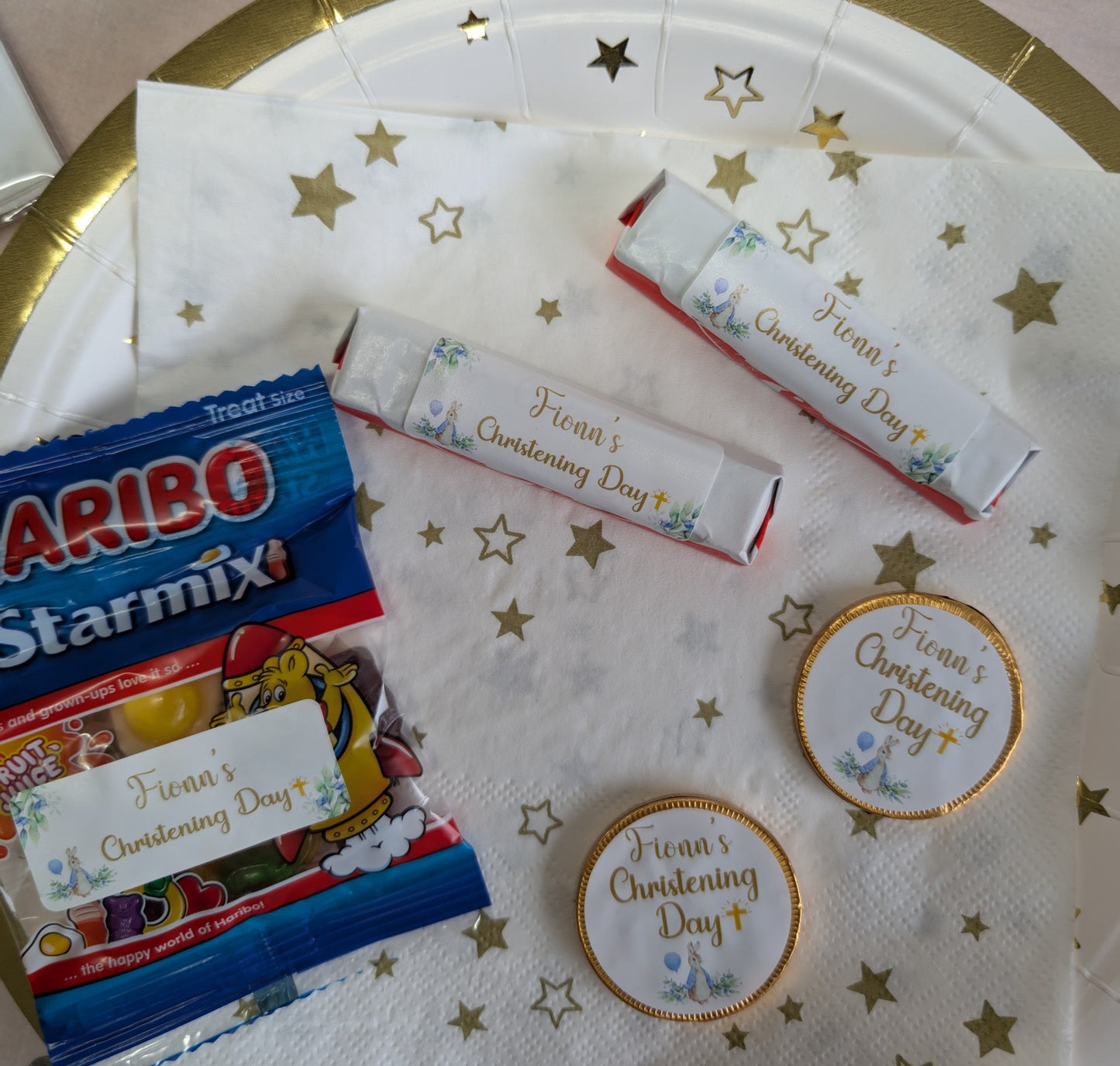 Woodland Bunny Rectangular Christening Stickers